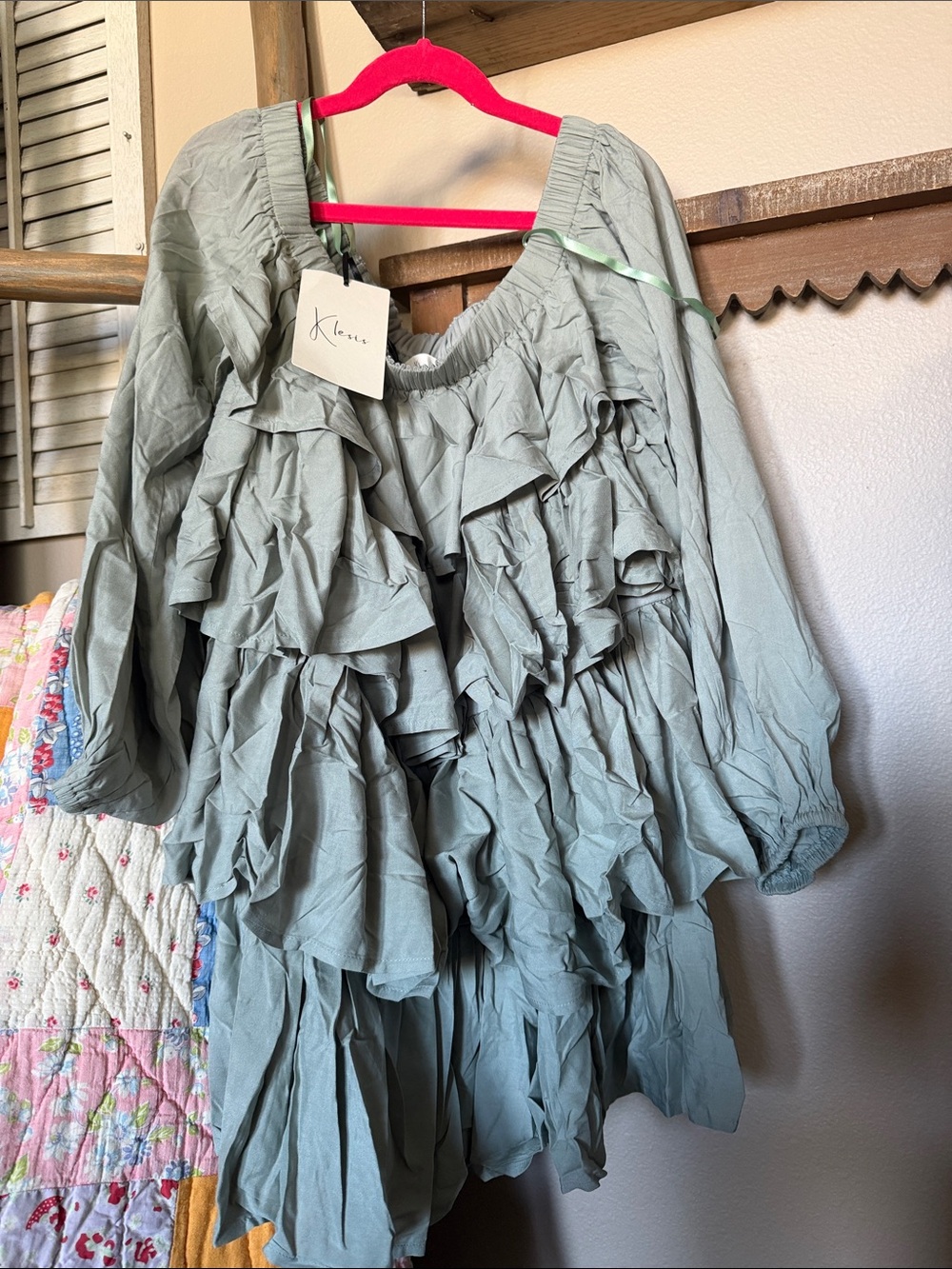 Ruffled Tiered Midi Dress in Sage Green